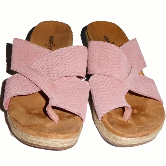 WOMENS MINNETONKA PINK LEATHER WEDGE SANDALS 2" THONG BRAIDED SHOES SIZE 8M 8 - Picture 1 of 5
